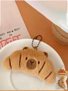Creative Plush Bear Bread Keychain, Cute Girl Heart Charm, Versatile Food Pendant, Doll Hanging Decoration, Backpack Ornament