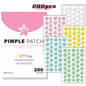 Hydrocolloid Star Pimple Patches, 200 Count, Colorful Acne Patches, Blemish Patches for Face, Invisible & Cute Star Shaped Patches for All Skin Types, Hydrocolloid Zit Covers