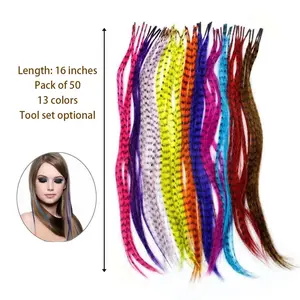 NEW Synthetic Feather Hair Extensions 16 Inches 50strands/pack Colored Hair Extensions Colorful Hair Feathers Extensions For Women
