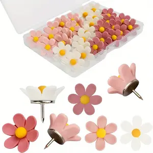 20pcs/box Three-color Flower Pins | Pushpins | Resin | Decorative | Photo Walls & Office Supplies