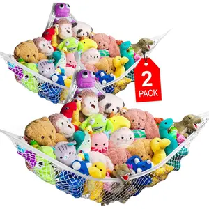 Stuffed Animal Hammock Net (2-Pack) - Corner Hanging Mesh Toy Organizer for Kids Room, Flexible Storage for Plushies, Teddy Bears, Squishmallows & More - Durable & Easy to Install