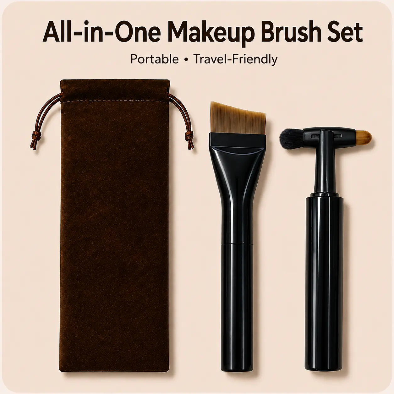 All-in-One Makeup Brush Set - 5 Functions in One Compact Design for Daily Routine Travel Work Beginners & Makeup Lovers
