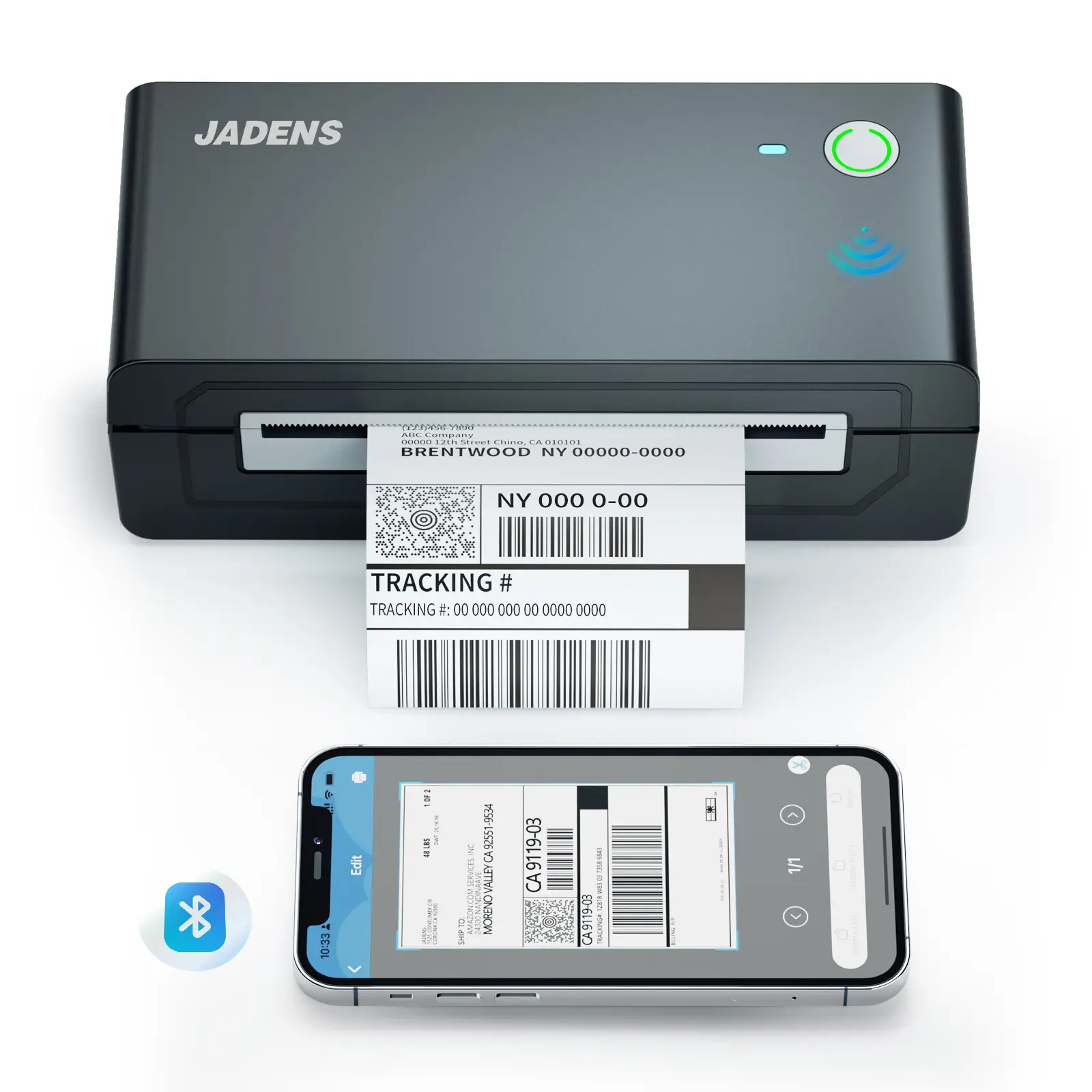 JADENS Bluetooth Shipping Label Printer -4x6 inch Thermal Piinter Compatible with iOS, Android, PC, Mac, Etsy, Ebay, Shopify, USPS