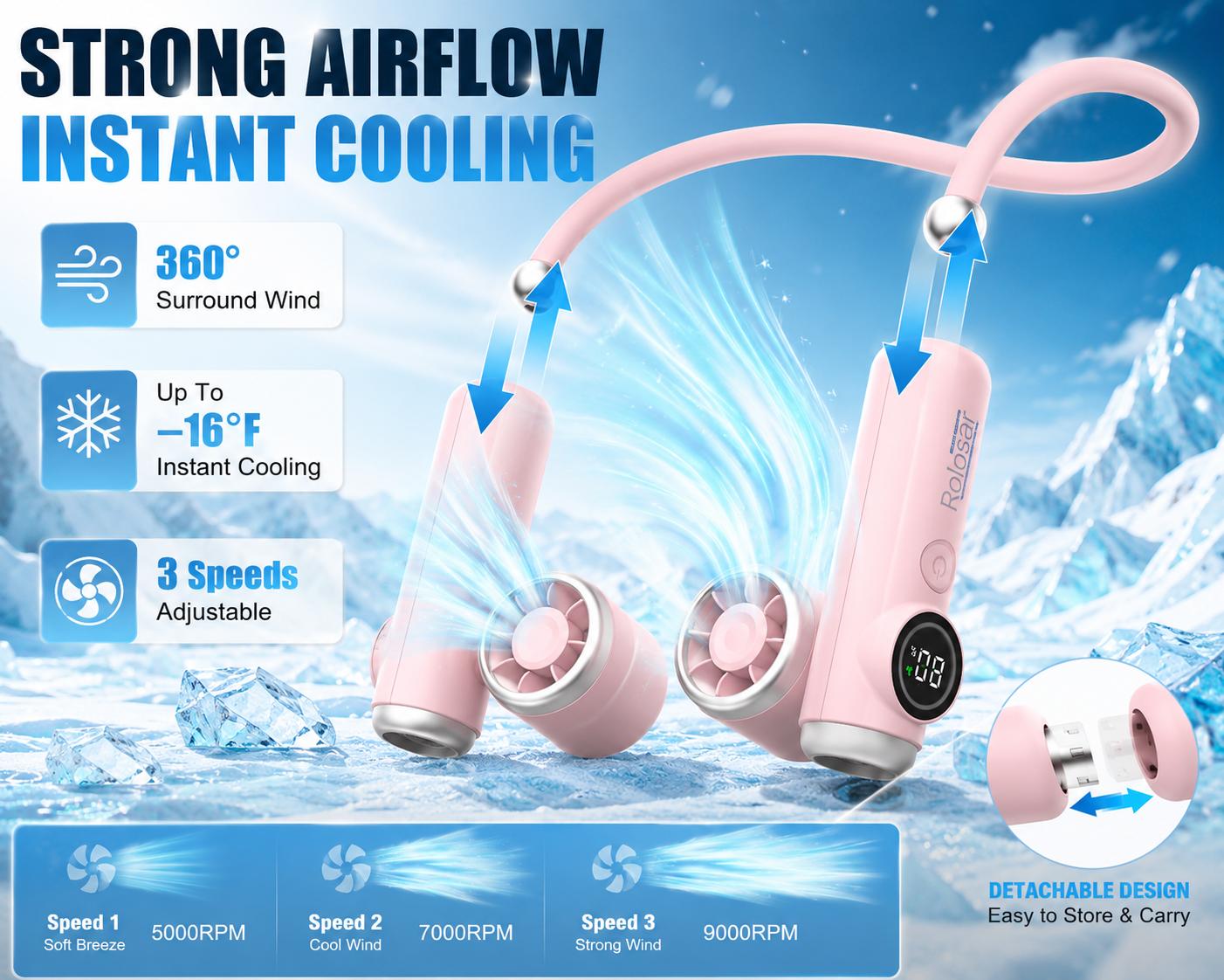[Summervibes] Tukio 2026 New 5-Speed Magnetic Neck Fan, Wearable Personal Cooling Fan, Detachable & Foldable Rechargeable Fan with 360° Adjustable Airflow for Summer Travel & Outdoor Use,dorm essentials,home essentials tiktokshopbacktoschool