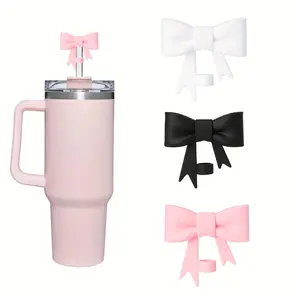 Bowknot Design Silicone Straw Cover Cap, 1/3 Counts Reusable Straw Tips Lids, Decorative Drinkware Accessories for Indoor  & Outdoor