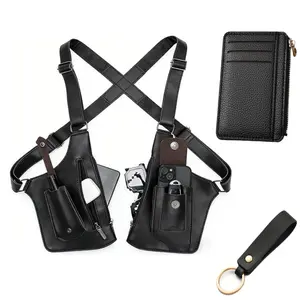 Men's 3-Pcs PU Leather Double-Shoulder Armpit Holster Bag for Home Improvement, Anti-Theft Hidden Fashion & Utility Design, Adjustable Strap, Phone & Wallet Pockets for Travel-Daily Commute