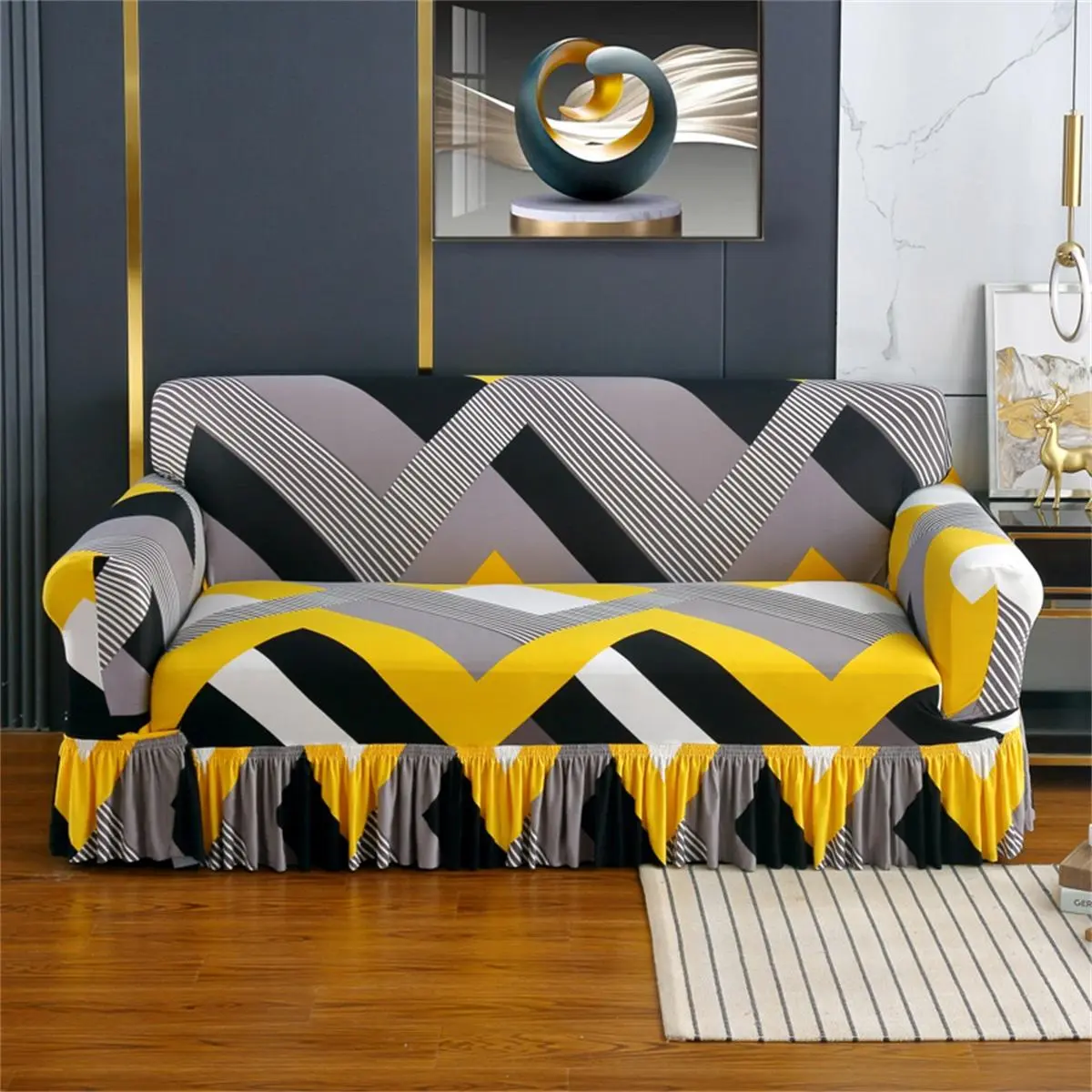Modern Print Milk Silk Elastic Stretchable Sofa Cover, Pet-Friendly Polyester Blend, Fits Single & Multiple Seater Sofas, Washable Sofa Slipcover, Slipcover For Sofa