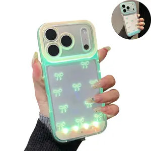 LED Light-Up Flash Bowknot Clear Phone Case for iPhone 17 16 15 14 13 12 11 Pro Max, Transparent Cute Shockproof Protective Case for Women Girls