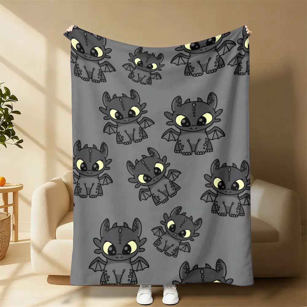 Toothless How to Train Your Dragon Cartoon Printed Flannel Fleece Blanket - Cozy Throw Blankets, Soft, Lightweight, Warm - Couch, Bed Use - All-Season Home Decor Gift for Fans, Children, Cartoon Printed Blanket