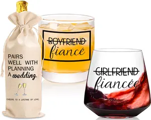 Wine Glasses for Couples - Engagements Gifts for Her Fiance Fiancee - Perfect Christmas Gift for Newly Engaged Bridal Party - Drinkware glass can