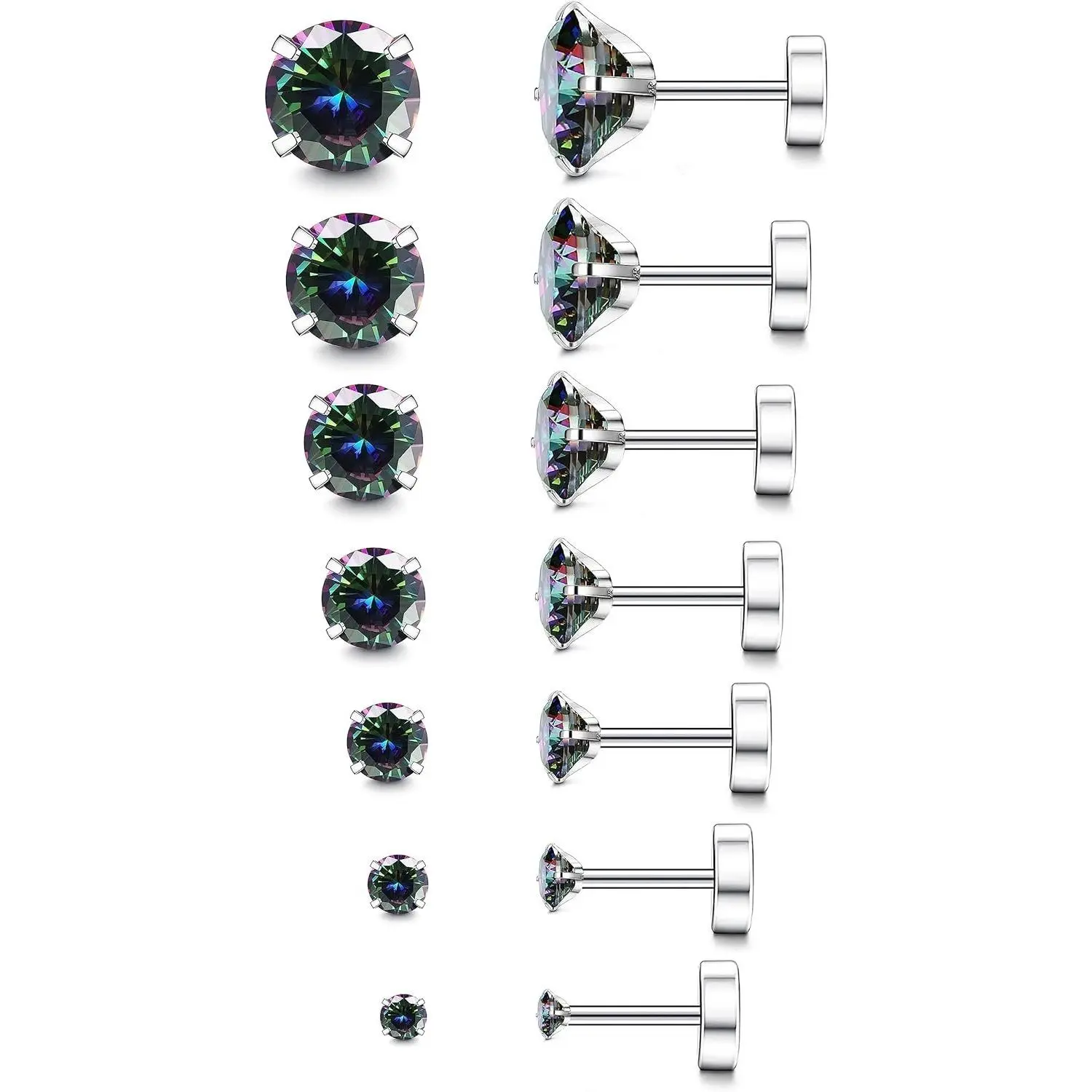 H. 7Pairs, 2-8MM Black CZ