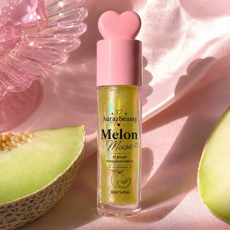 Aurazbeauty Melon Muse Ph Adaptive Lip Gloss, Honey Dew Melon Flavored, High Shine, Glossy Finish