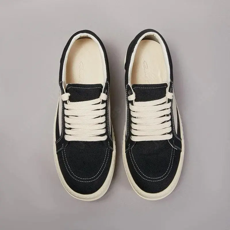 Men'S Twill Canvas Low-Top Casual Shoes, Women'S Sneakers, Shoes, Men'S Lace-Up Black Canvas Shoes, Retro Flat Sneakers