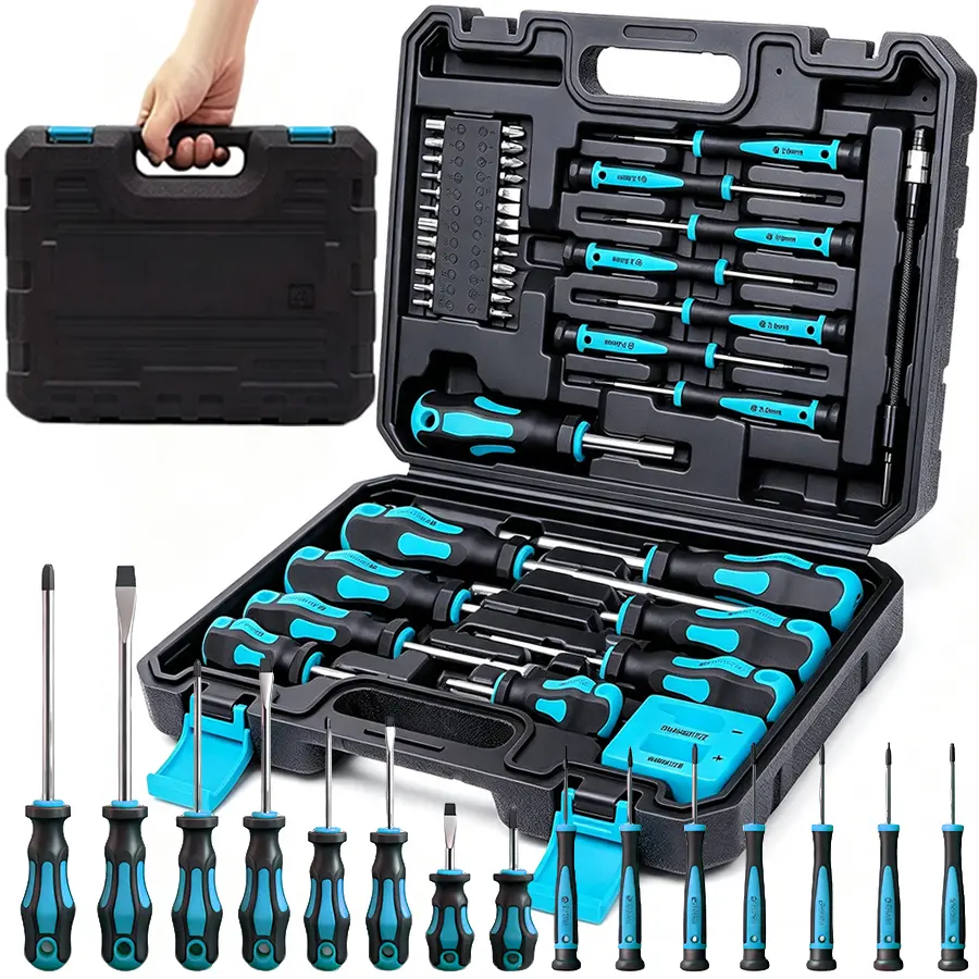 43pcs Magnetic Screwdriver Set, Including Slotted, Phillips, Hexagonal, Pozidriv, Magnetizer, Demagnetizer, Replaceable Screwdriver Bits and Sturdy Tool Case for DIY and Repair Work