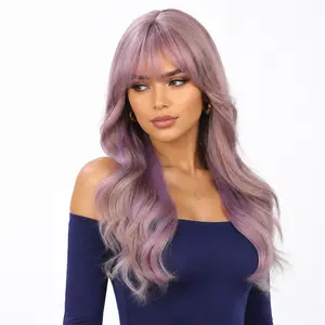 22 Inch Lavender Purple Ombre Wig | Air Bangs Face-Framing, Glueless Natural Hairline, Soft Glam Look