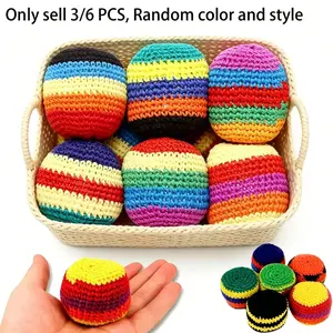 Random 3/6 PCS Hand-Made Knitted Hacky Sack, 2026 Upgraded Assorted Foot Bag Crochet Hacky Sacks for Adults, Juggling Balls for Beginners, Multicolored Geometric Pattern, Ready-to-Use Hacky Sacks
