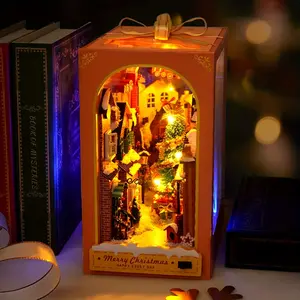 DIY Book Nook Kit, 3D Desktop Decoration Model, Country Style Wooden Puzzle Bookend Set, Perfect Gift for Family & Friends, Birthday, Christmas, New Year