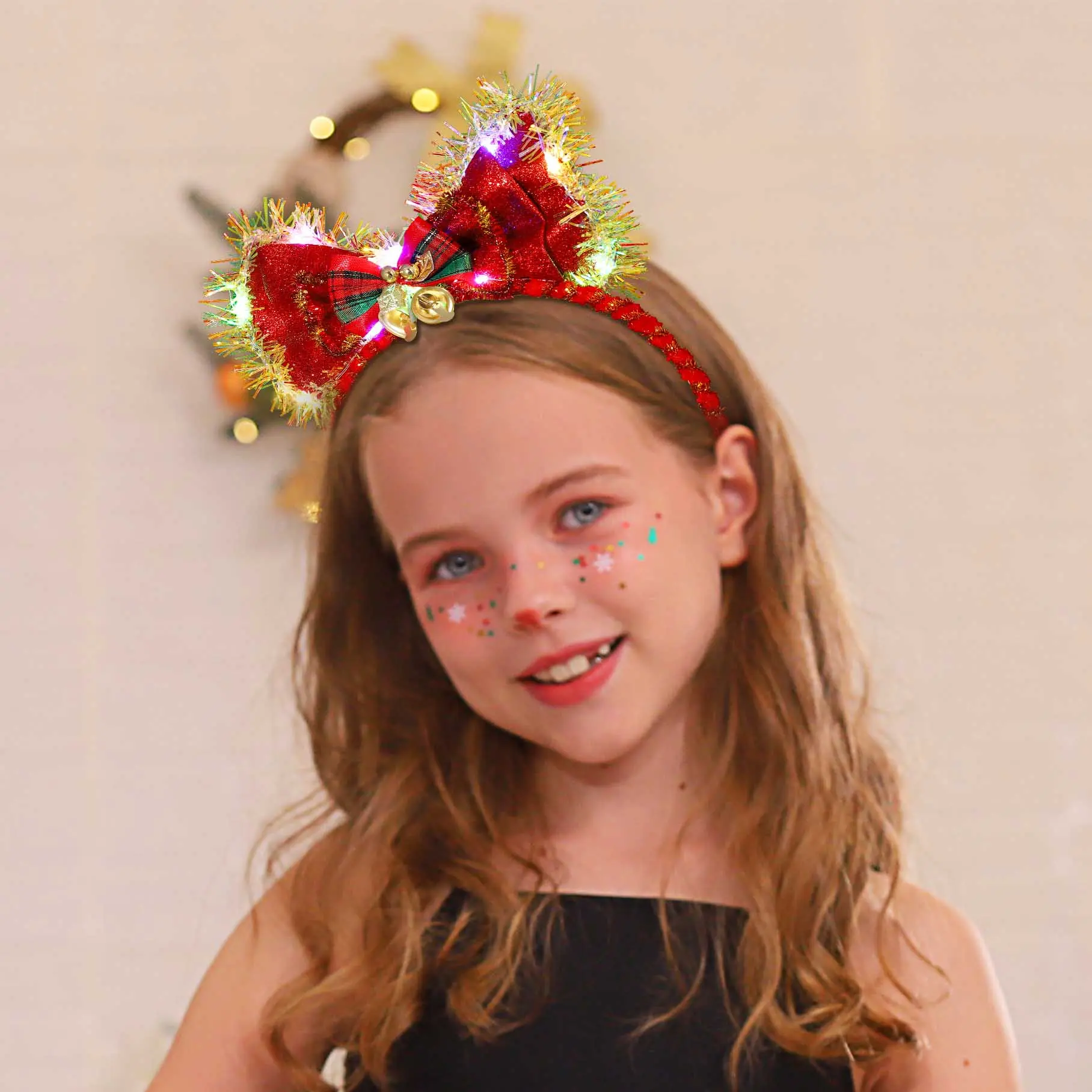 Christmas Headband Bow Headpiece Santa Claus Hair Hoop Light up Festival Party Accessories for Women and Girls