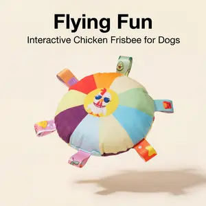 Plush Squeaky Dog Frisbee Toy, Interactive Soft Flying Disc with Crinkle Tabs, Durable Chew and Fetch Training Toy for Dogs, Puppy and Medium Large Dogs, Border Collie Training Pet Toy