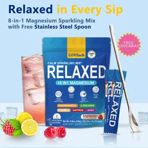 MAGICRELAXED Calming Sparking Mix with 8-in-1 Magnesium complex KSM-66 Ashwagandha Saffron Vitamin D3 GABA L-Theanine Supports Cortisol Balance Mood Sleep 30 Servings No Sugar Non GMO Raspberry Lemonade Flavor Fitness Dietary Supplement
