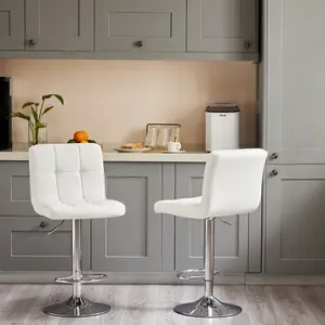 Bar Stools Set of 2 Modern PU Leather Hydraulic Adjustable Swivel Chairs, Square Cushion Armless Counter Stools with Backrest for Kitchen Island Home Bar