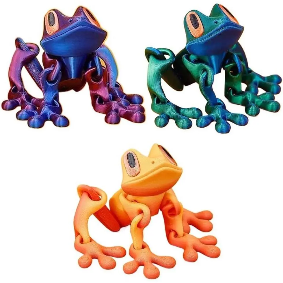 3PCS/4PCS 3D Printed Magnetic Articulated Frog Toy Night Light, Realistic Jumping Poseable Decor, Glow Animal Magnet for Metal Surfaces (3PCS Option)