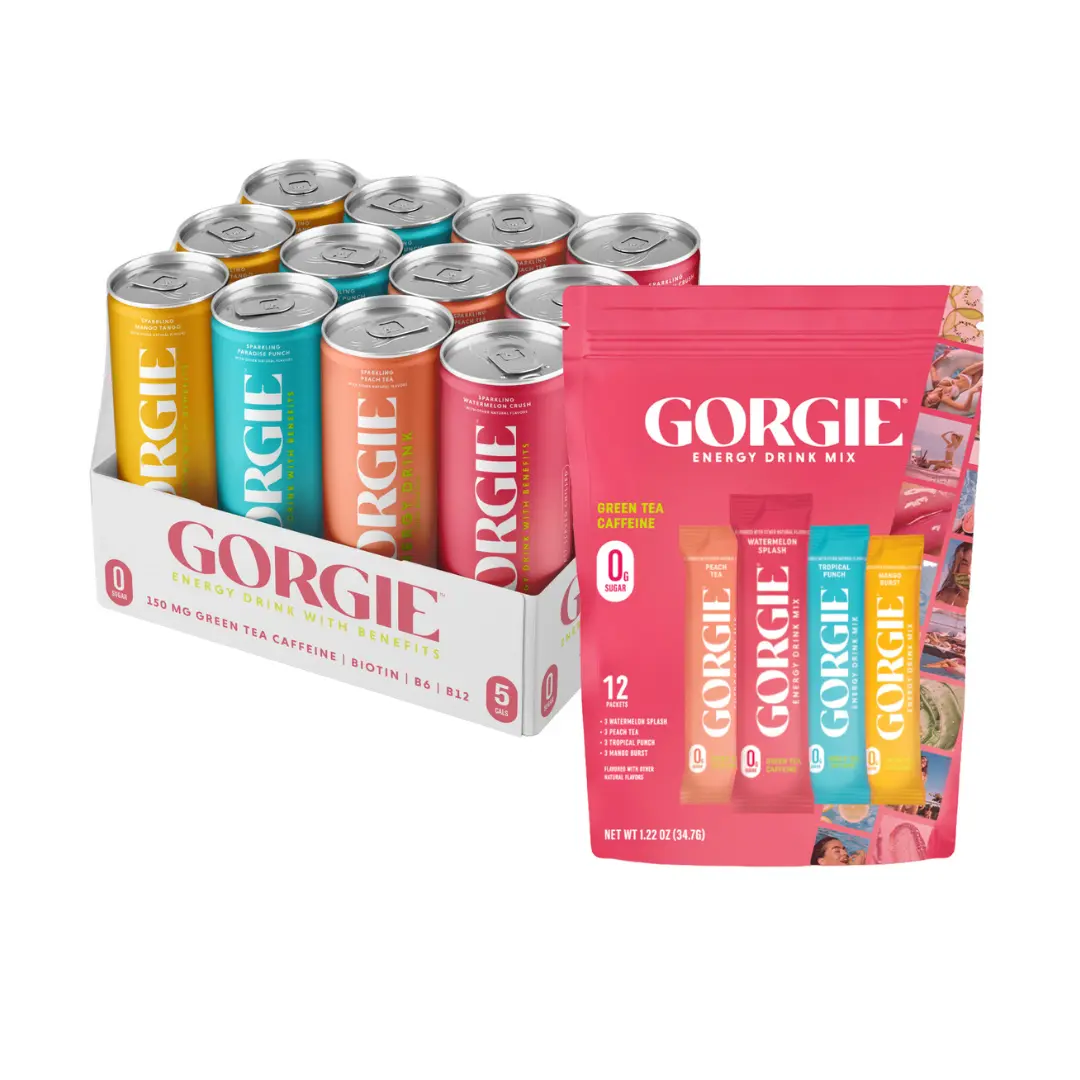 Energy Bundle - Best Seller Energy Drink + Energy Mix GORGIE Sugar-Free Natural Energy Drink 12 Pack and Energy Powder Drink Mix, Healthy Energy Drinks - Green Tea Caffeine, Biotin, B Vitamins -150mg Caffeine, L-Theanine, Vegan, & Low Calorie