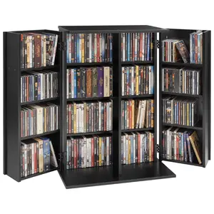 VEVOR Media Storage Cabinet, 4-Tier DVD Shelf Organizer, 24.02 x 14.49 x 33.31 in Multimedia Storage Organizer for CDs, DVDs, Books, Games, CD Shelf for Living Room, Home Office, Recording Room, Black