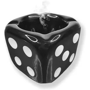 Ceramic Dice Ashtray – Retro Black Indoor Outdoor Ash Tray, Cool Gift for Smokers, Unique Desktop Home Decor