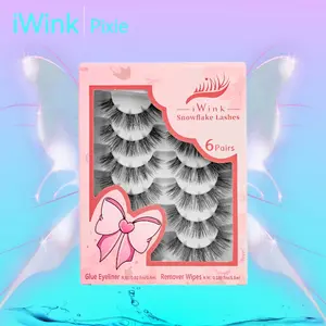 iWink Pixie Snowflake Lash Kit - 6 Pairs Lashes with Glue Eyeliner & Remover Wipes | Natural Wispy DIY Eyelash Extensions for Daily & Party small beauty brand very cheap
