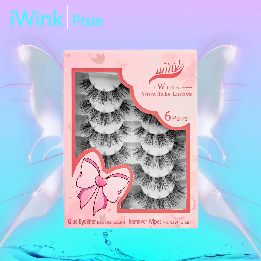iwink Pixie Snowflake Lash Kit, 6 Pairs D Curl DIY Eyelash Extensions, Natural Wispy & Dramatic 3D Volume, Cosmetic Set with Glue Eyeliner & Remover, Eyelashes Extensions, Nature, Makeup Products, Dramatic Lashes, False Eyelashes & Adhesives, Lash Cluster
