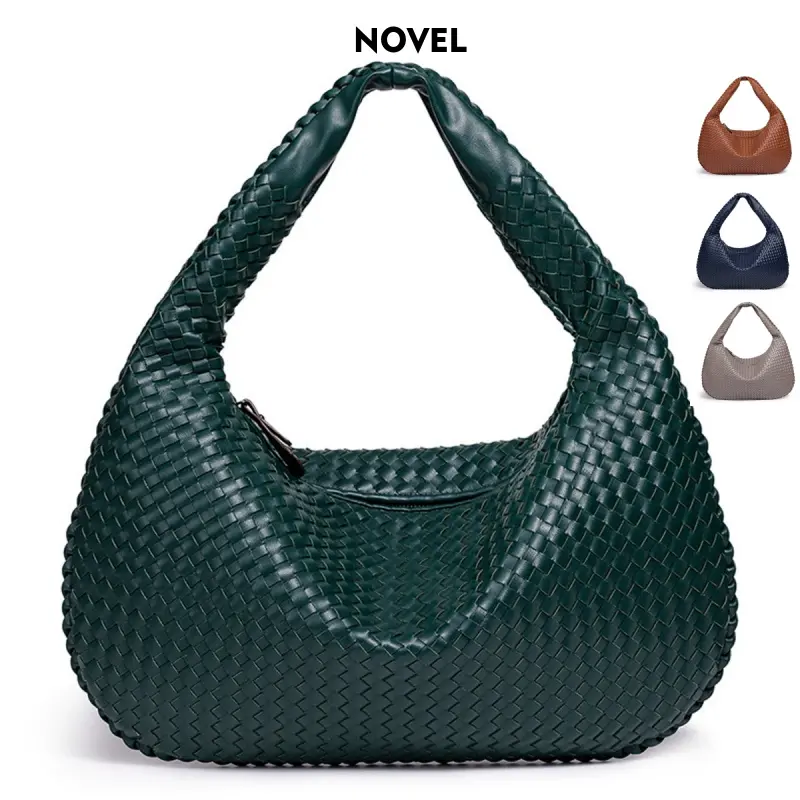 NOVEL Women's Half Moon Hand Woven Underarm Bag - High-Quality Large-Capacity Tote Bag with Zipper, Elegant Casual Crossbody Shoulder Purse, Casual Underarm Bag, Crossbody Shoulder Purses