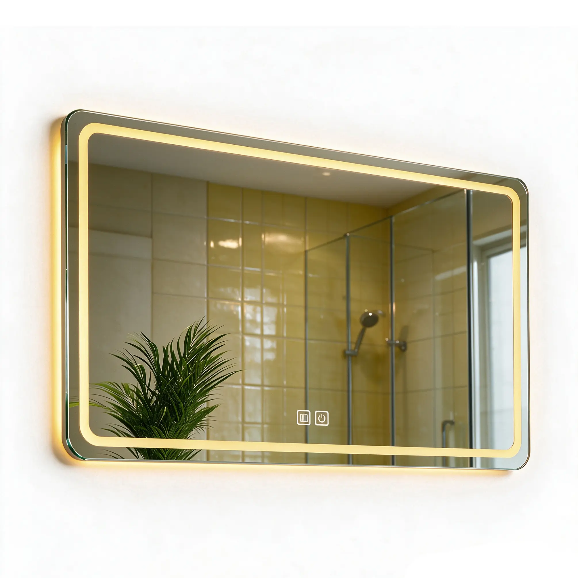 FixtureDisplays 27.56" LED Smart Bathroom Mirror with Lights, Anti-Fog Heated Mirror, Touch Control, 3 Color Dimmable Lighting, HD Silver Glass Vanity Mirror for Bathroom Hotel 16195