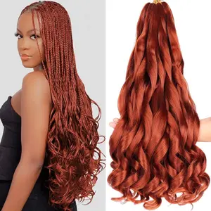 9 Packs 22 Inch Ginger French Curl Braiding Hair 75g/Pack Premium Bouncy Braids Hair for Black Women Pre-Stretched Wavy Texture Braiding Synthetic Hair Extensions for Butterfly Locs 350#