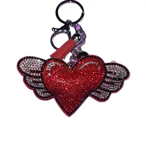 Sparkly Red Winged Heart Keychain with Tassel Accents, Stylish Charm, Bag Decoration, Fashion Enthusiasts’ Purse Accessory, Love Charm Keychains, Dangling Charms Keychains