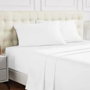 100% Cotton White Queen Fitted Sheet Only, 600 Thread Count Sateen Soft Breathable Queen Size Fitted Bed Sheet Deep Pocket,Fits Mattress Up to 15"