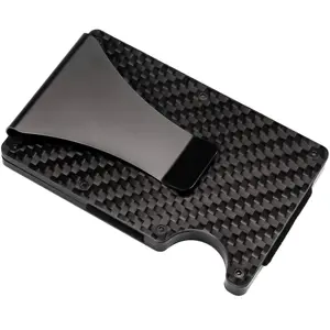 Men RFID Blocking Money Clip Slim Carbon Fiber Credit Card Holder Metal Wallet with RFID Protection and Secure Card Storage
