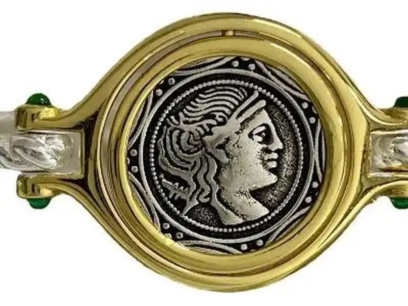 DYFUHO Unisex Double Sided Greek Mythology Goddess Coin Bracelet - Artemis Selene Athena Themed Queen Costume Jewelry Bracelet, 1.8 Ounces