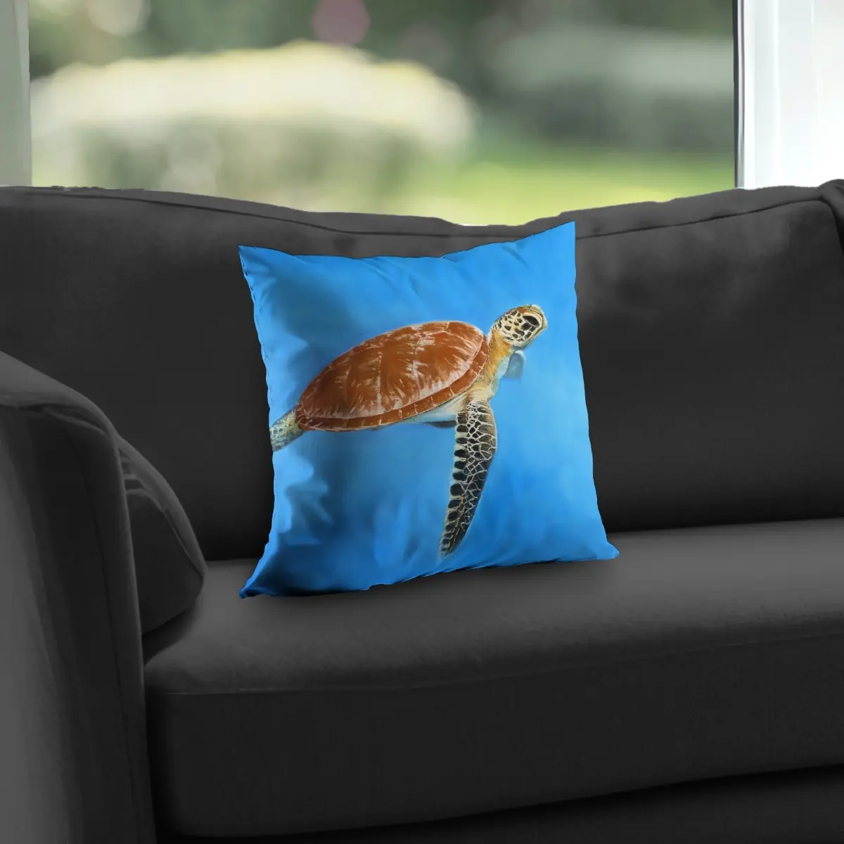 Begin Home Decor C1PT1414AKN6IK 14x14 in Poly Twill Aquatic Animal Turtle Shell Throw Pillow - Easy Clean, Aquatic Fantasy Standard Pillow for Bedroom Decor