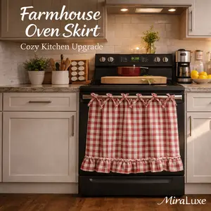 Farmhouse Style Oven Skirt Curtain, Grid Design with Ruffle Edge Strap Cabinet Cover - Suitable for Rural Kitchen Decoration, Oven Stove Cover Curtain, Cabinet Cover Panel, Home Kitchen Rural Style Apron, Decorative Cover