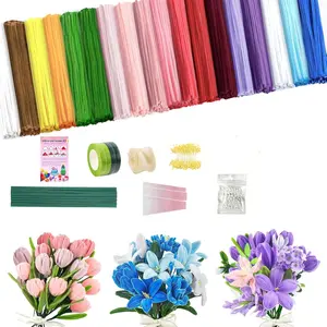 1131pcs Pipe Cleaners Craft & Flowers Kit with Handle, 18 Colors Chenille Stems with Instruction, DIY Pipe Cleaner, Diy Floral Decoration, Home Crafts Decor Supplies, Handmade Gift for Wedding & Mother's Day