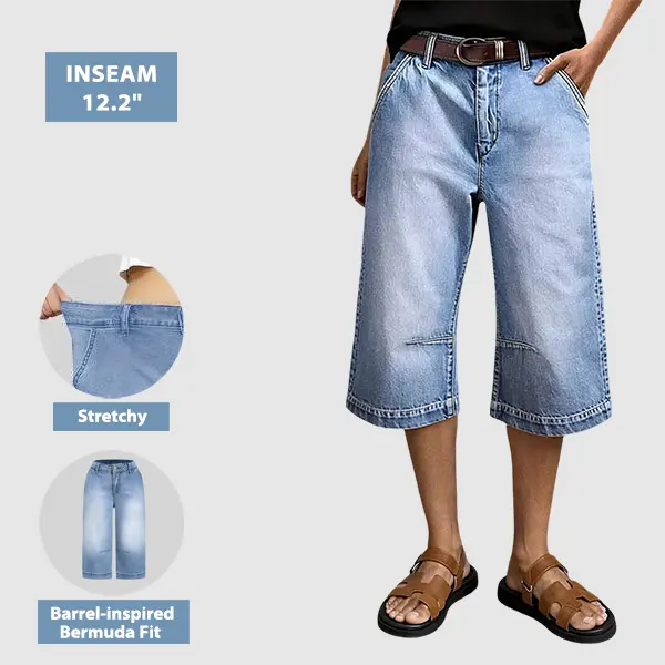 Flamingals Wash Stitch Detail High Rise Wide Leg Capri Jeans Womenswear Stretchy 12.2" Inseam Summer Vibes