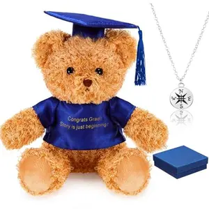 2026 Graduation Bear Gift Set for Kindergarten Preschool Elementary High School College Graduates Include Graduation Plush Bears Inspirational Compass Necklace with Box for Class of 2026 Graduation Party Favors Ceremony Gifts Graduation Photo Shoots