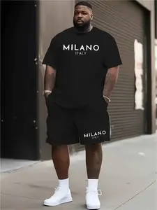 Men's Two-Piece Set with Milano Italy Print, Casual Round Neck Short Sleeve T-Shirt and Pocket Drawstring Shorts, Summer Clothing