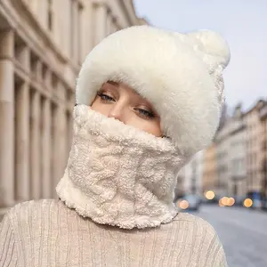 Women's Winter Hat and Scarf 2025 New Style Plus Velvet Thickened Cycling Windproof Cold-Proof Electric Car Warm Pullover Hat