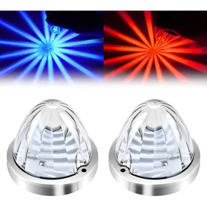 2Pcs Dual Color Red/Blue Watermelon Lights Red Turn Signal Marker to Blue Auxiliary Interior Dome Lights for Semi Truck w/Reflector Flush Mount Clear Lens Stainless Bezel