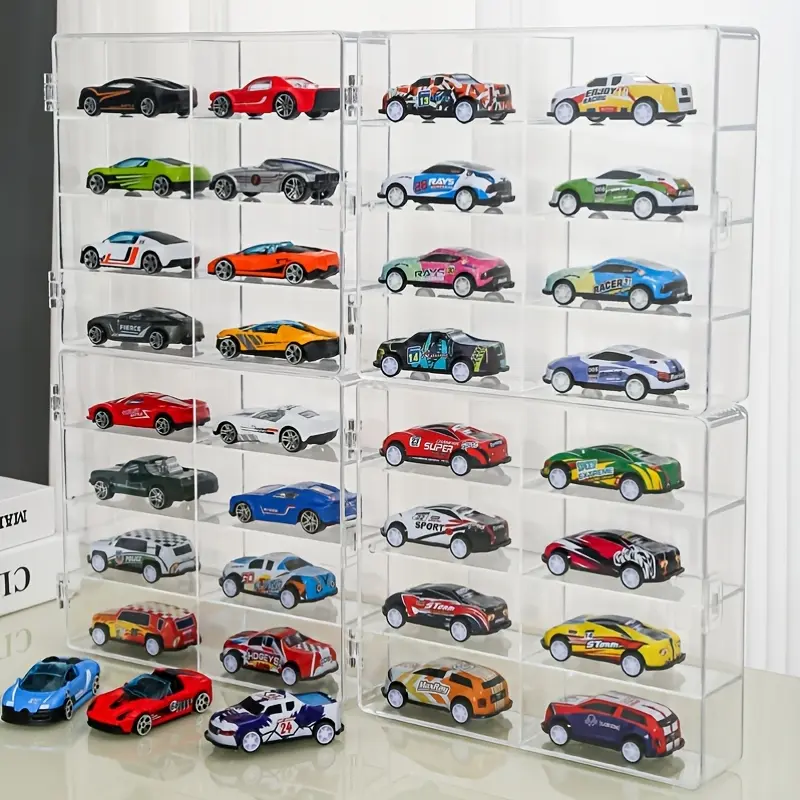 4 PCS  Multi-functional 8 Compartment Clear Plastic Storage Boxes Stackable with Lids for Toys Cars Jewelry Desktop Closet Organizer Space Saving Home Organizers Home Office