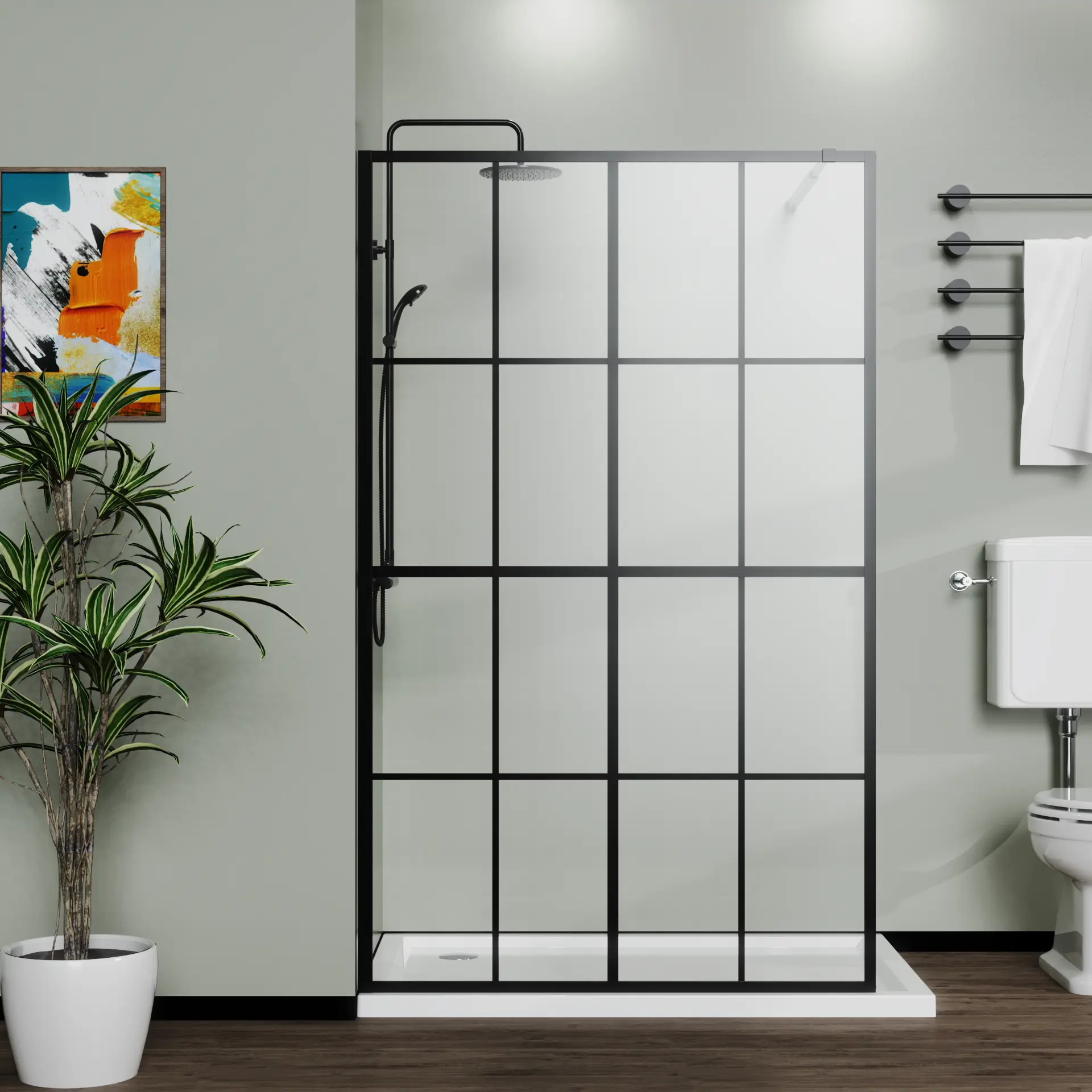 Goodyo 46"x72" Shower Glass Door, Black Frame Walk-in Wet-Room Shower Screen