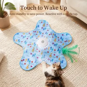 OmniPets Automatic Cat Toy Starfish Peek A Boo Moving Feather Mat 3 Speed Touch Activated USB C Rechargeable Quiet Washable Cover Interactive Kitten Toy For Indoor Cats Apartment Solo Play Boredom Relief