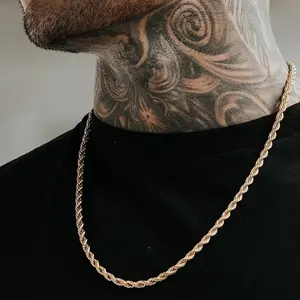 Gold Plated 3mm Stainless Steel Chain Necklace Unisex Tarnish & Water Resistant Rope Chain Necklace, Hip Hop Twist Link Chain for Men Women